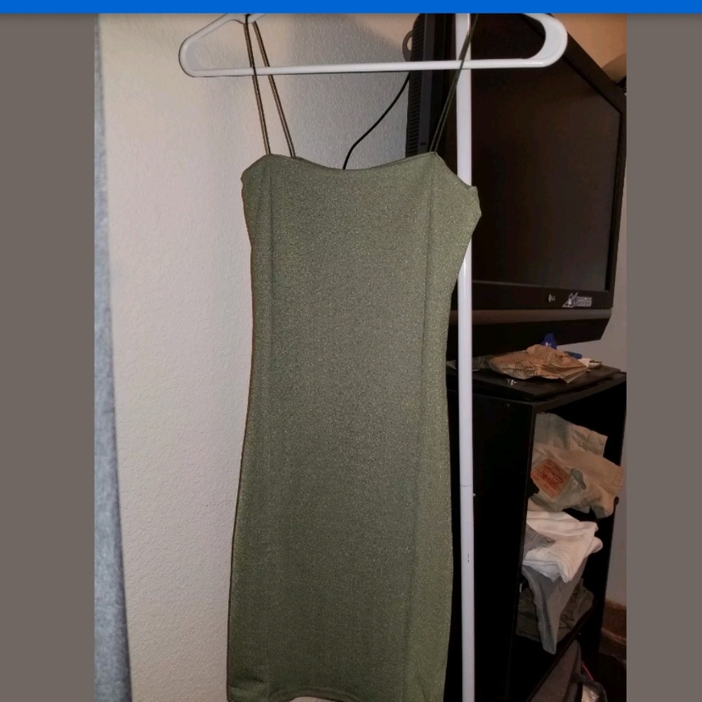 Olive green spaghetti strap dress